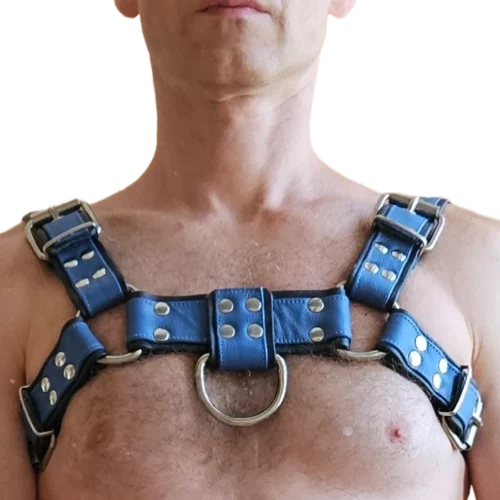 Prsní fetish postroj kůže modrá BD - vel. M
